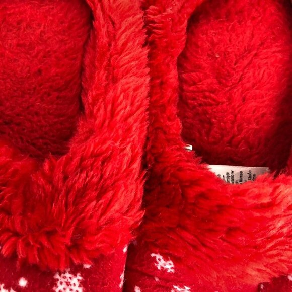 La Senza Red Snowflake Pattern Fuzzy Short Indoor Winter Christmas Slippers L/XL - Picture 4 of 13